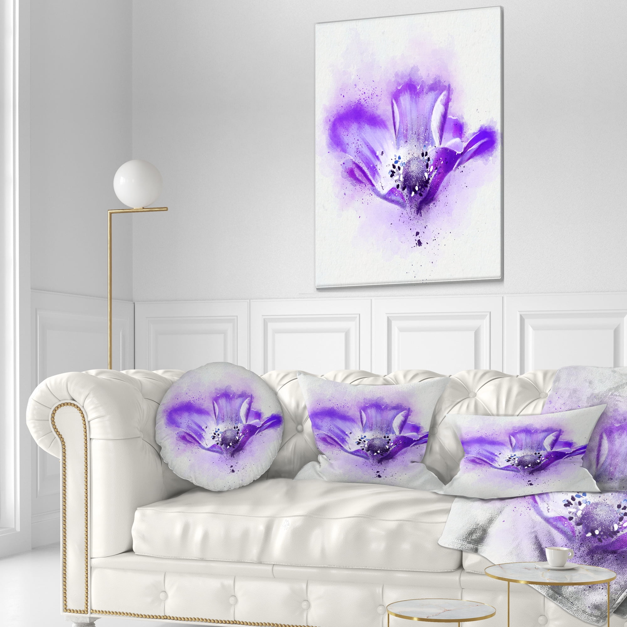 Designart Stylized Watercolor Poppy Flower - Floral Throw Pillow - 12x20