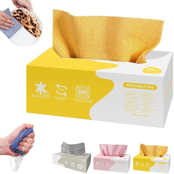 Microfiber Cleaning Cloth in Box, 20 Sheets 7.9x7.9in Reusable Towels, High Absorbency for Kitchen Car Home