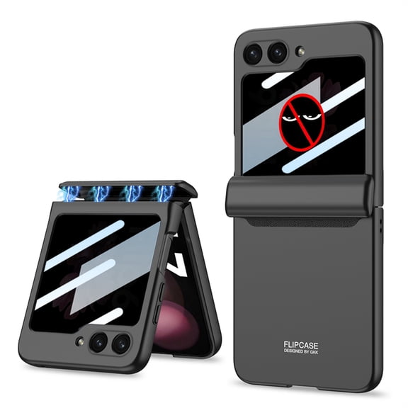 Compatible with Samsung Galaxy Z Flip 6 Case with Magnetic Hinge Protection, Stylish Ultra-Thin Hard PC All-Inclusive Anti-Drop Screen Protector Anti-peeping Phone Cover Case, Black