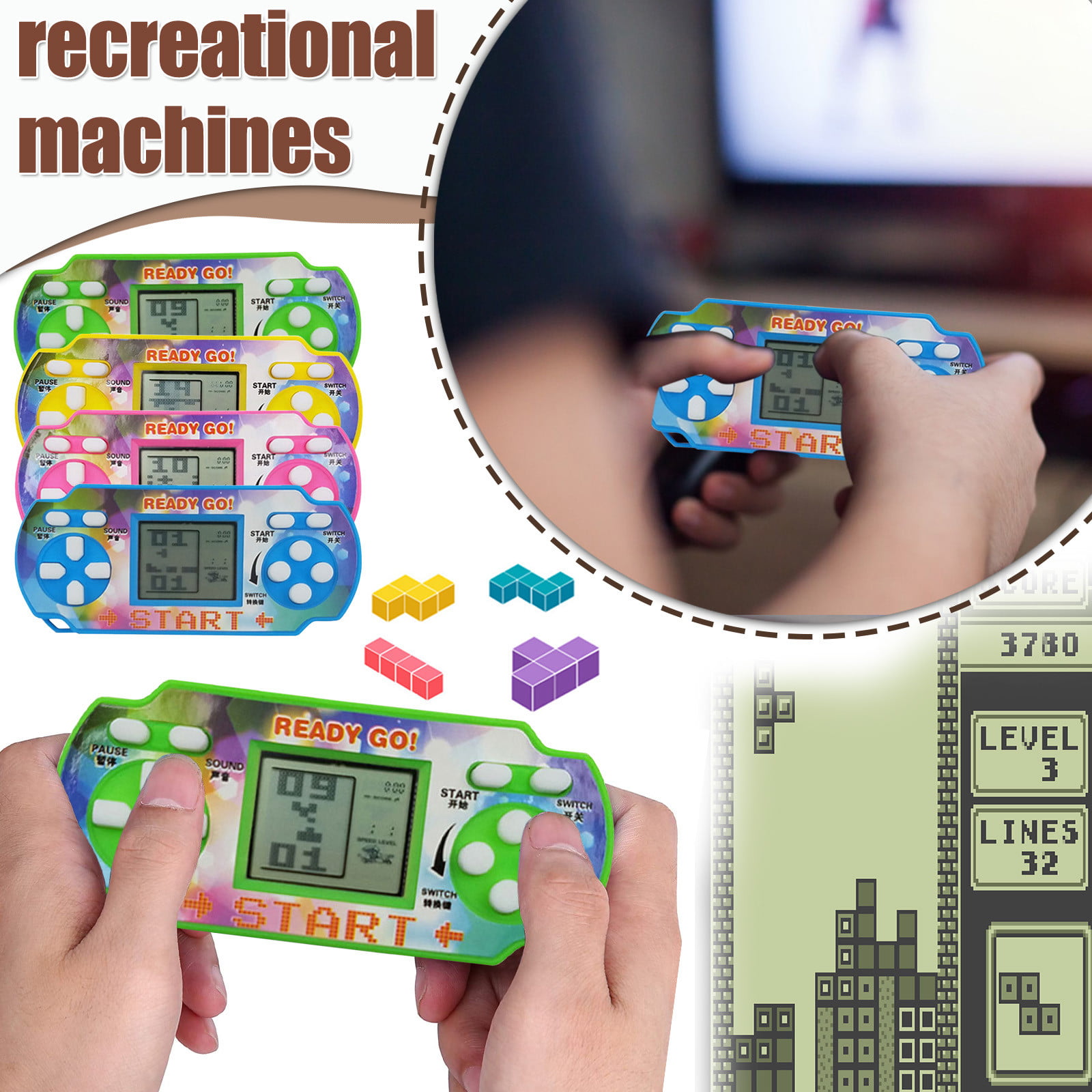 Tetris Game Machine Hand-held Game Console Mini Electronic Children Toys 