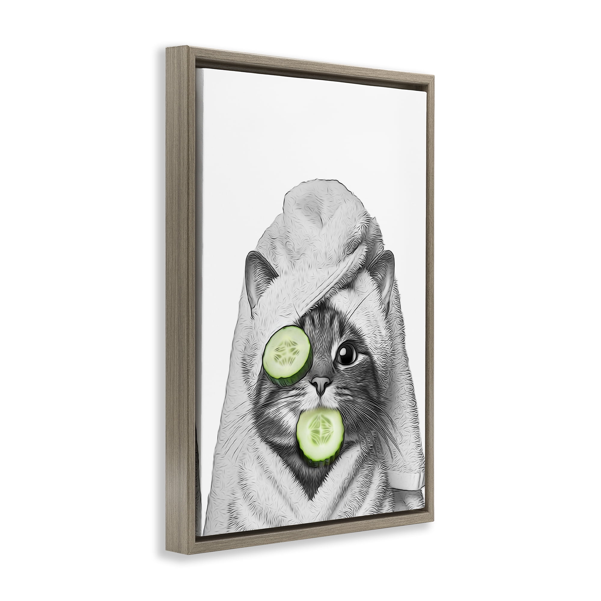 Stupell Industries Spa Bath Day Cat Typography Painting Brown Floater Framed Canvas Art Print Wall Art, 17 x 25