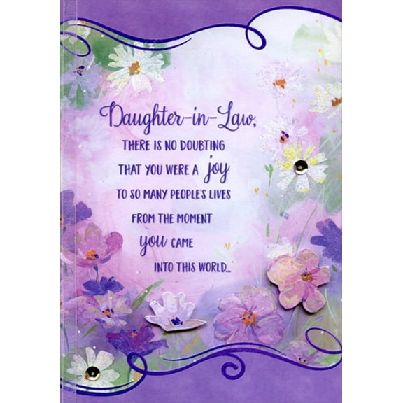 Designer Greetings Die Cut Tip On Flowers, White Ribbon, Sequins: No Doubting Hand Decorated Designer Boutique Keepsake Birthday Card for Daughter-in-Law