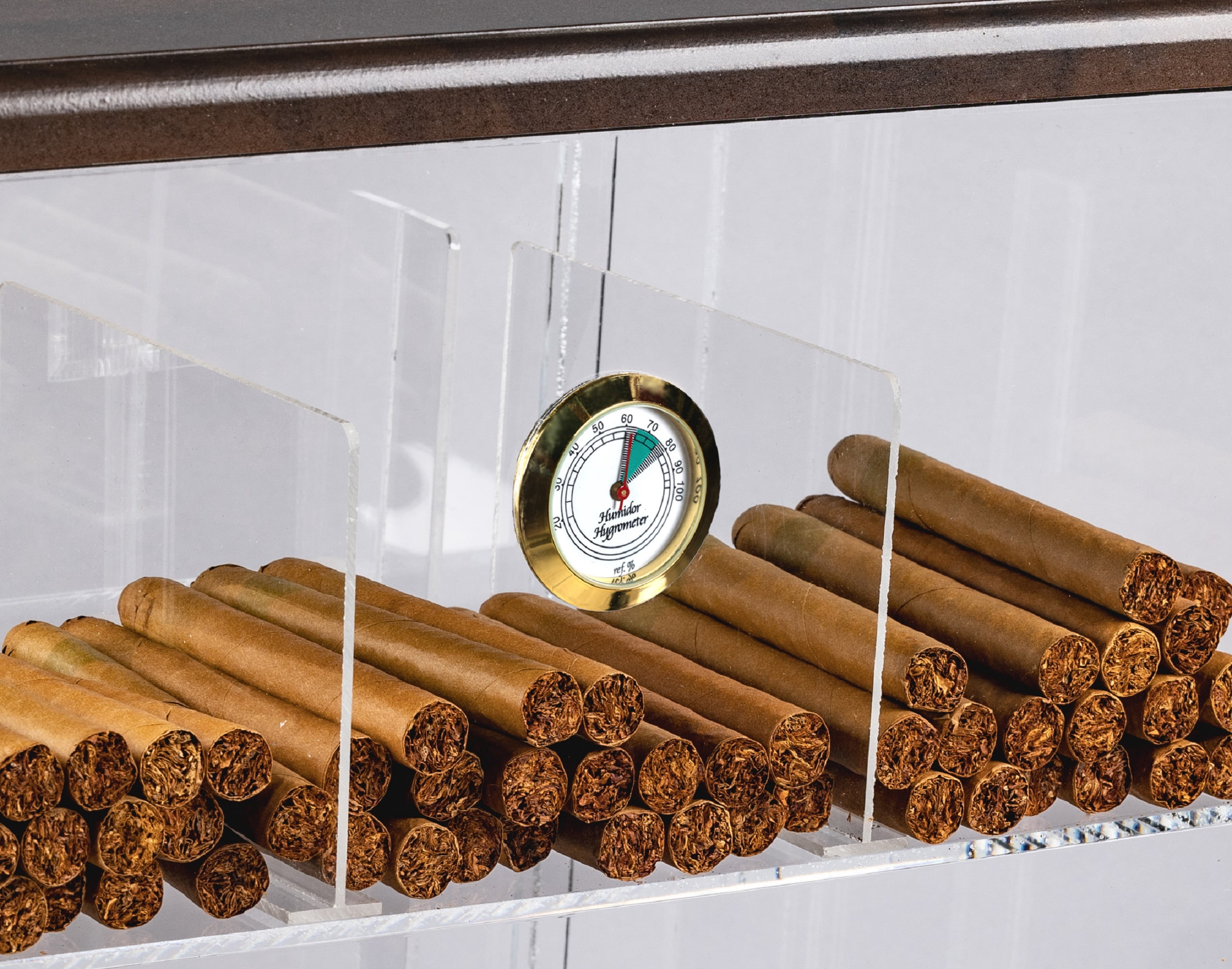 Prestige Import Group Roosevelt Wood Acrylic Display Cigar Humidor w 9 Bins & Hygrometer - Holds Up to 250