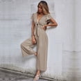 thumbnail image 3 of Combinaison Large en Coton à Manches Courtes pour Femmes Nœud Cropped Palazzo Pants Romper, 3 of 6