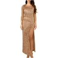 thumbnail image 2 of qolati Women's Sparkled Sequin Maxi Dress Sexy High Split Hem Sleeveless Prom Dress Trendy Crew Neck Bodycon Cocktail Party Formal Dress, 2 of 5