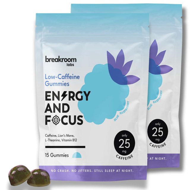 Gomitas Energy and Focus Breakroom Labs con bajo contenido de cafeína, 25 mg