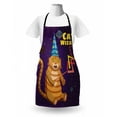 thumbnail image 3 of Humorous Apron, Cat Wizard Funny Cartoon Cat Character with Magician Hat in Outer Space, Unisex Kitchen Bib with Adjustable Neck for Cooking Gardening, Adult Size, Quartz and Multicolor, by Ambesonne, 3 of 4