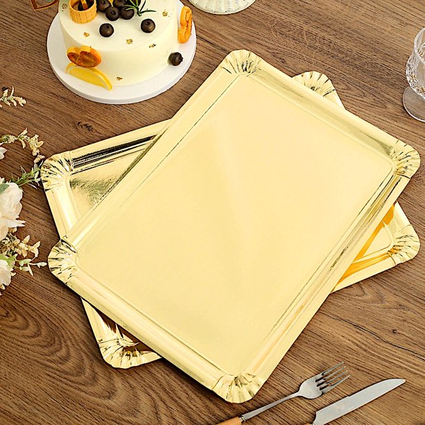 BalsaCircle 10 Gold 15" Rectangular Paper Serving Trays Scalloped