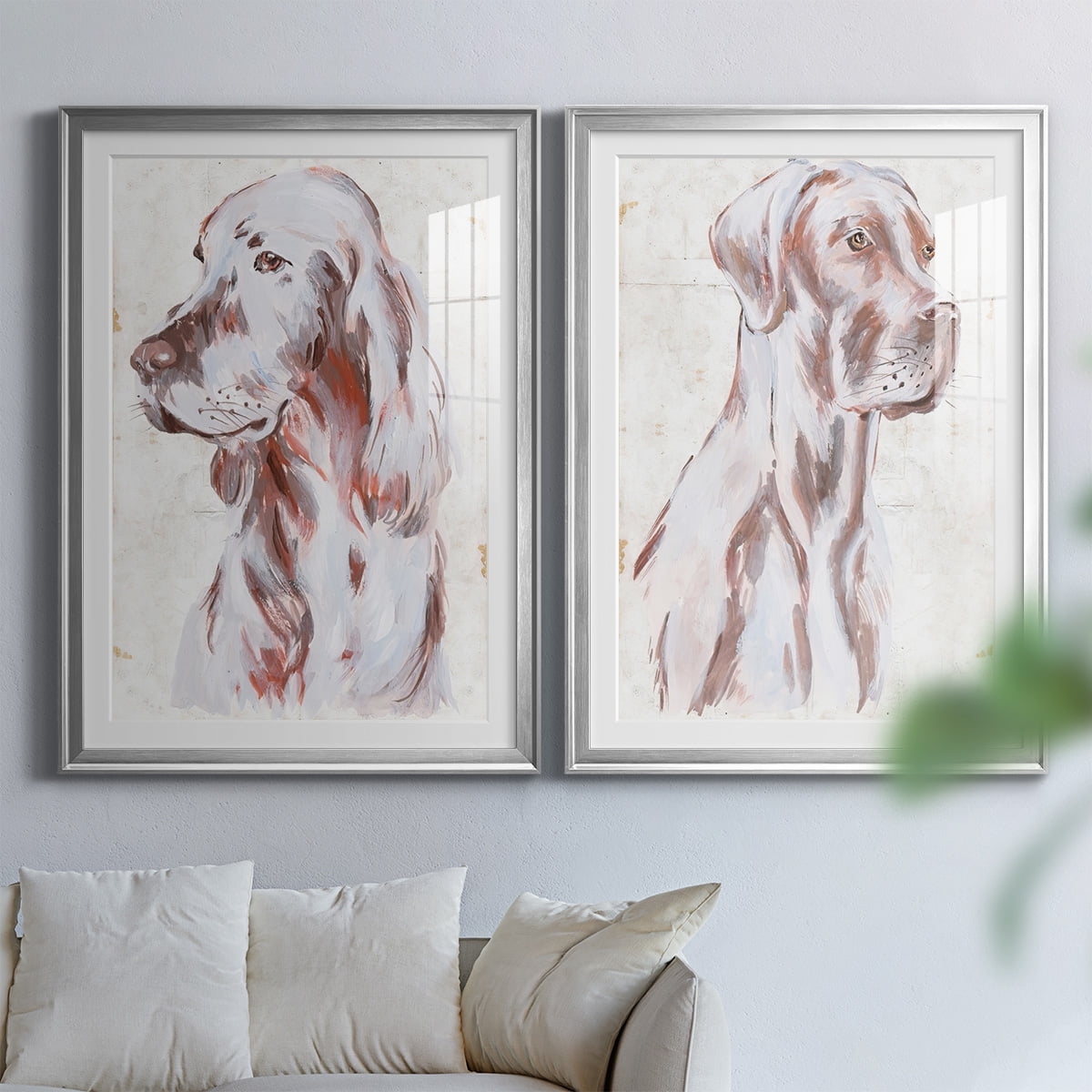 Wexford Home Sitting Dog III Premium Framed Print, 30.5" x 42.5" - Ready to Hang, Silver (Set of 2)