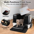 thumbnail image 5 of Stainless Steel Litter Box, XL Side Entry Extra Large Litter Box with Lid for Big Cats & Kitty, Removable Enclosed Metal Cat Pan with High Sided Enclosure, Scoop, Mat, Footboard (Black), 5 of 9