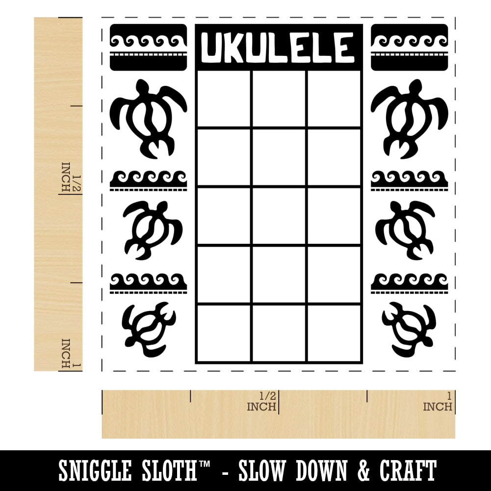 Ukulele Honu Sea Turtle Chord Chart Self-Inking Rubber Stamp Ink Stamper - Fuchsia Ink - Small 1 Inch