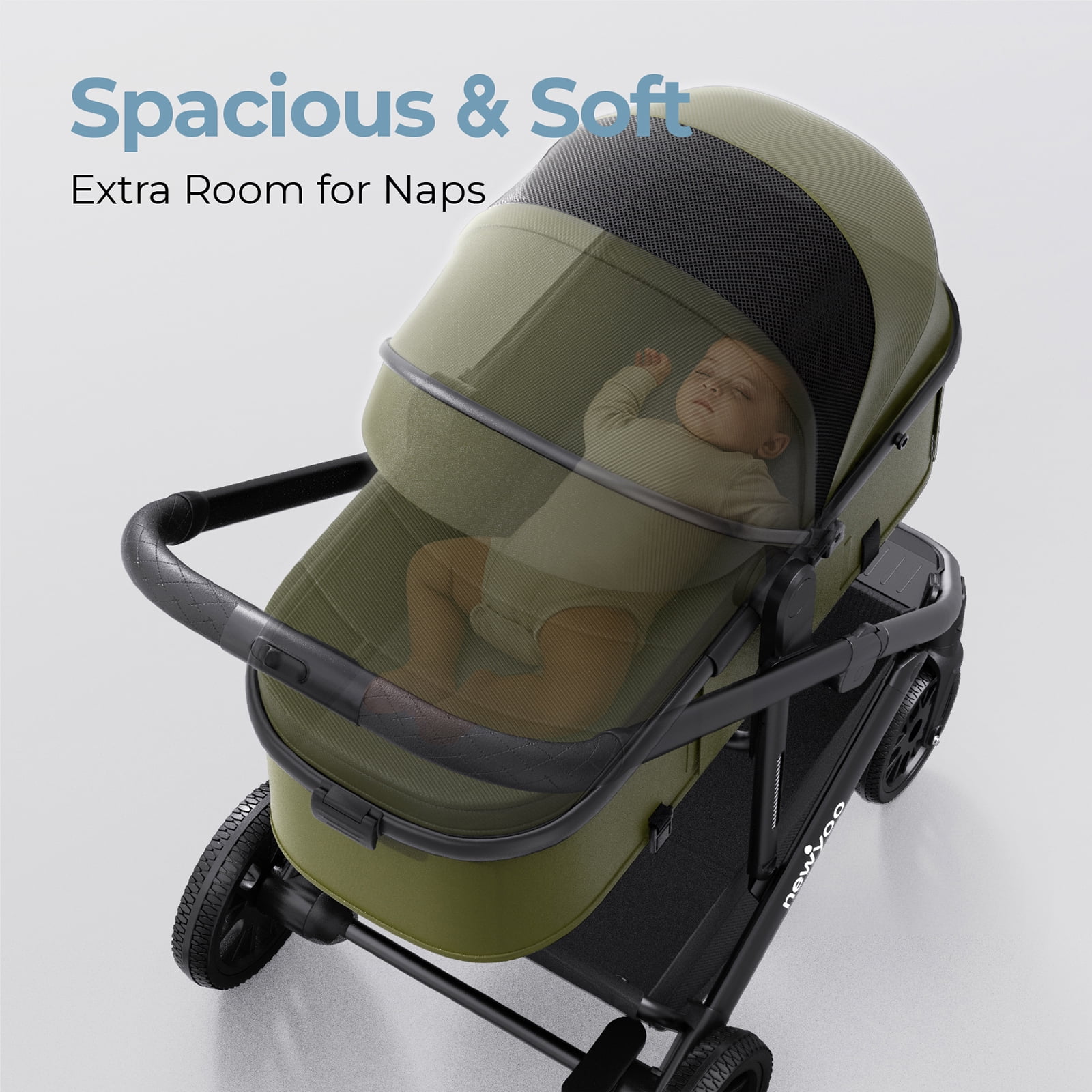newyoo Infant Stroller, Nestro 516M, Baby/Newborn Strollers w Convertible/Reversible Seat & Cup Holder, Coches para Bebes, 2-in-1 Rear-Facing Pram, Green