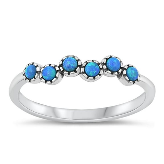 CHOOSE YOUR COLOR Blue Simulated Opal Ring .925 Sterling Silver Bali Band CZ Female Size 5