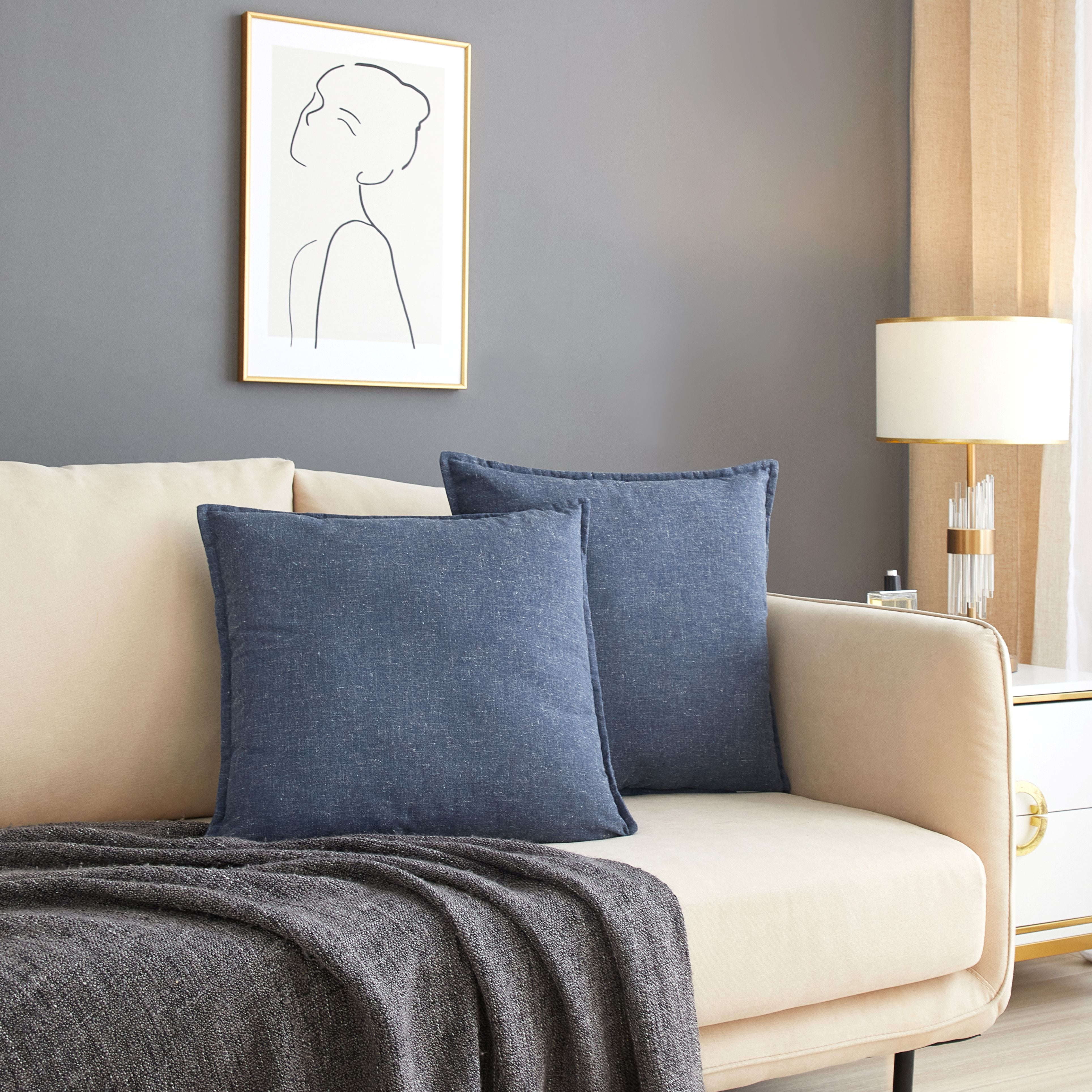 Better Homes & Gardens 2-Pack Linen Pillows, 20"x20" Indigo