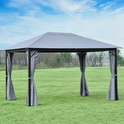 13' x 10' Gazebo Canopy Party Tent Shelter with Steel Frame Curtains Netting Sidewalls Light Grey