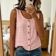 thumbnail image 6 of Tank Tops for Women Sleeveless Round Neck Plaid Button Shirts, 6 of 9