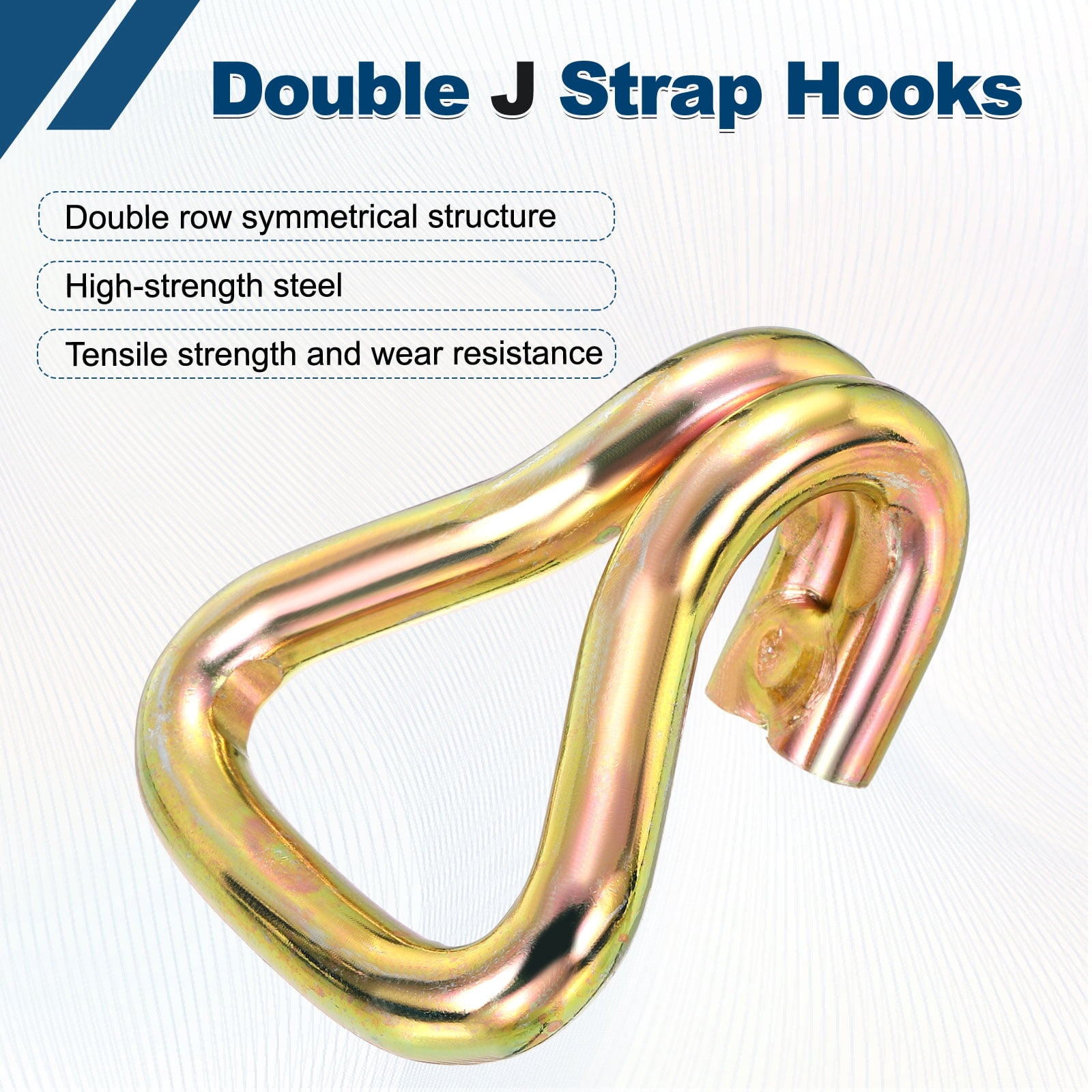 Uxcell Ratchet Double J Strap Hook Load 11000lbs, 3Pcs Heavy Duty Tie Down Strap J-Hook Cargo Hook for 2 Inch Tie Down Strap Webbing on Car Truck Trailer, Gold Tone (ID: 50 mm / 1.97")