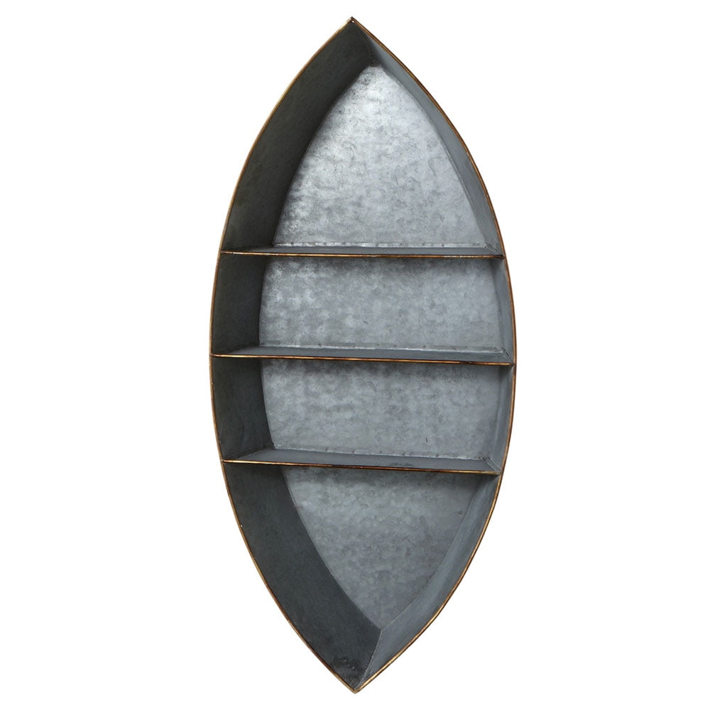 34.5" Metallic Gray Galvanized Metal Boat Shaped Decorative Wall Shelf