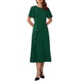 thumbnail image 1 of Vestido de Raso para Mujer con Volantes para Invitadas de Boda, Cuello Redondo, Manga Corta, Formal, Cóctel, Midi, S Verde Oscuro, 1 of 6