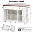 thumbnail image 2 of DEALTOPS Farmhouse Kitchen Island with Drop Leaf and Power Outlet, Rolling Kitchen Storage Cart with Open Shelves, White, 2 of 11
