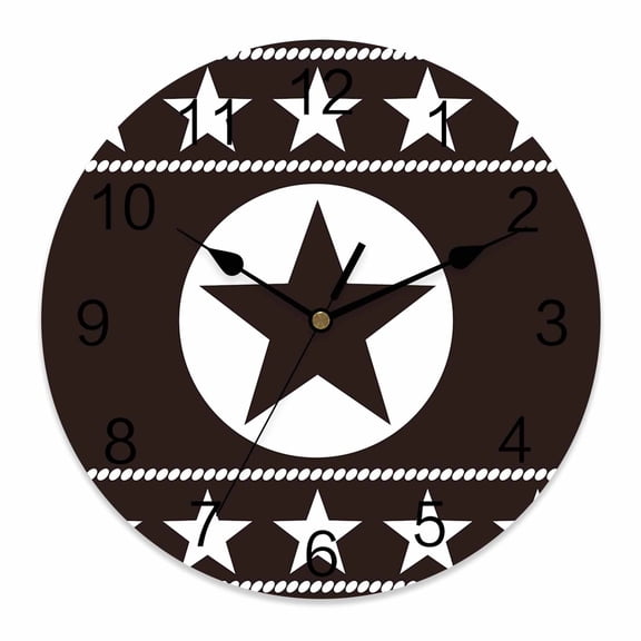 Wall Clock Western Texas Star Retro Clocks PVC Silent Non-Ticking Battery Operated Decorative Tribal Brown Round Clock for Home Living Room Kitchen Bedroom Office School Wall Decor 14 Inch