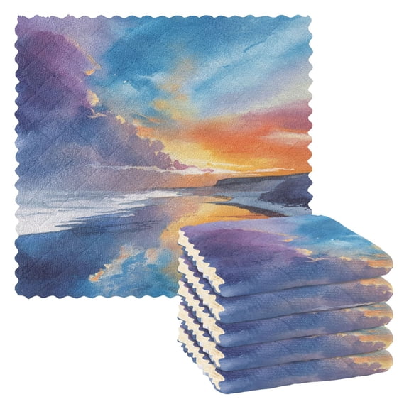 6 Pieces of Kitchen Towels 11x11Inch Kitchen Dish Cloths Kitchen Dish Towels Reuseable Cleaning Cloths Watercolor Sky