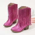 thumbnail image 2 of BOBOGOJP Girls Cowgirl Cowboy Rhinestone Boots Ankle Low Heel Dress Booties Pink for Size 3, 2 of 7