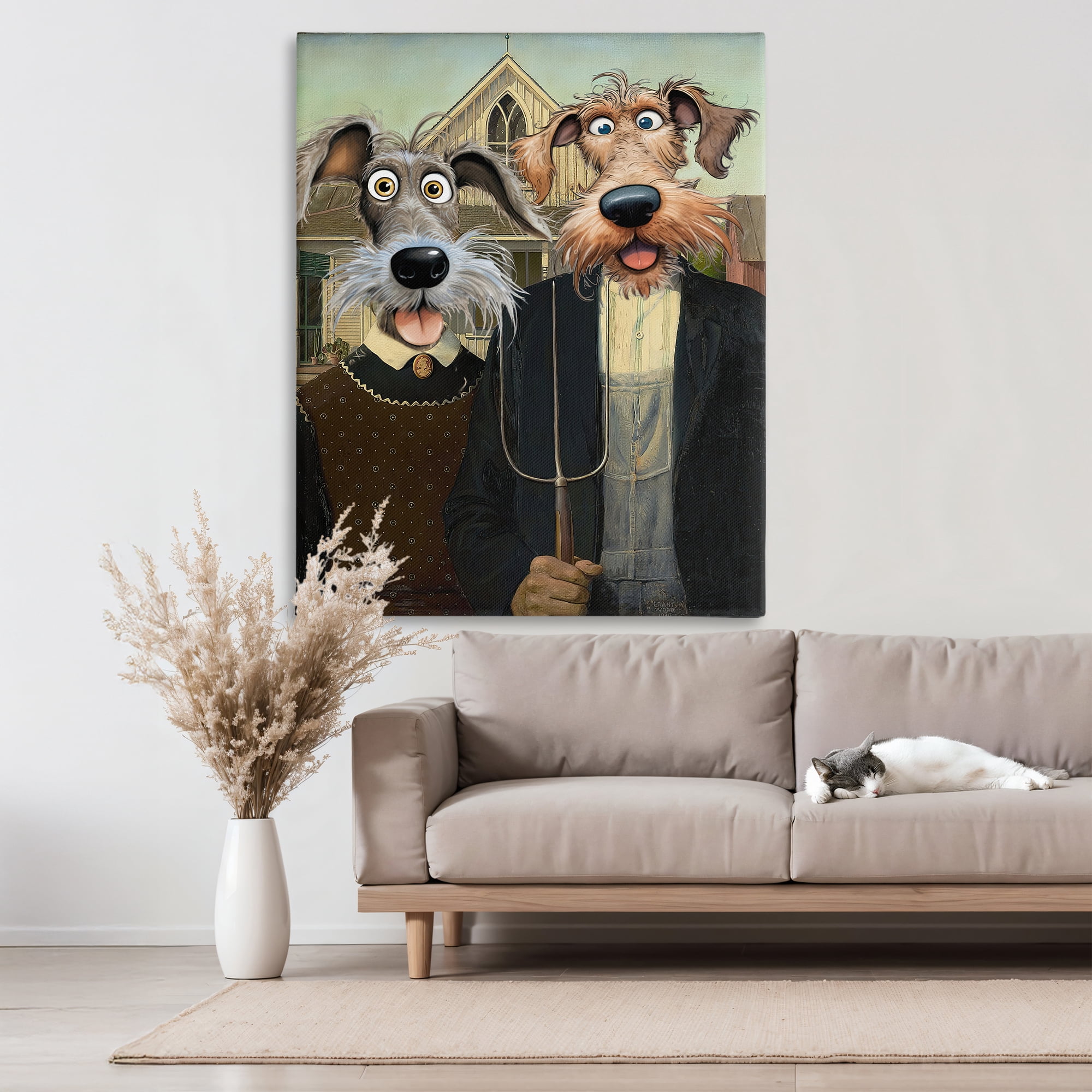 Stupell Industries American Gothic Pups Canvas Wall Art, design by Tina LeCour