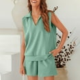 thumbnail image 5 of Ohufall Two-Piece Lounge Sets for Women Summer V Neck Sleeveless Top and Shorts Outfits Casual Solid Loungewear with Pockets, 5 of 8