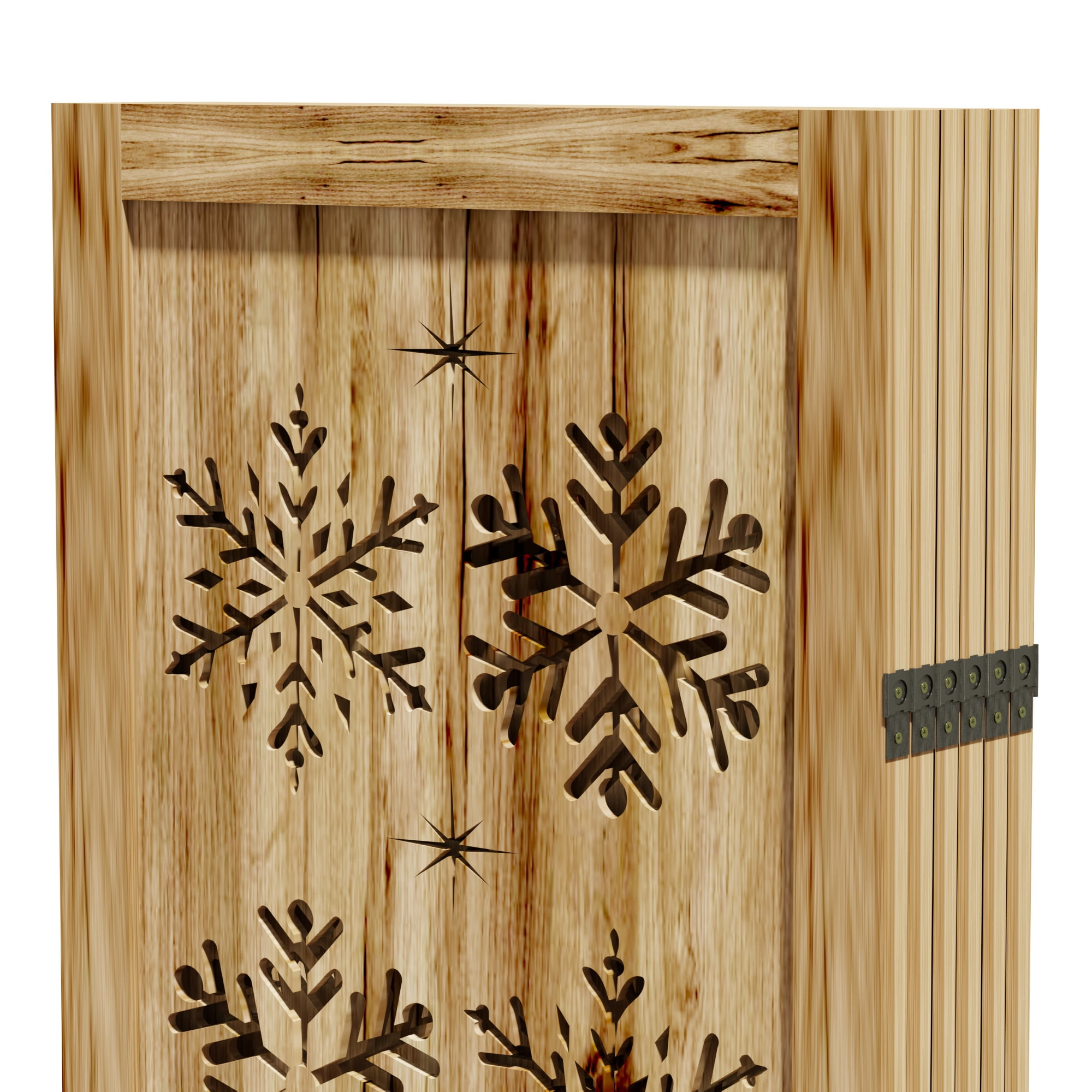 MAYEERTY 6-Piece 67×16" Natural Wood Privacy Panel Screen for Living Room, Snowflake Pattern