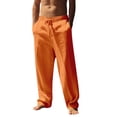thumbnail image 2 of Dwellite Men Casual Cotton Linen Pants Elastic Drawstring Waist Summer Trousers Loose Fit Lightweight Beach Lounge Pant 2026 Saffron M, 2 of 4
