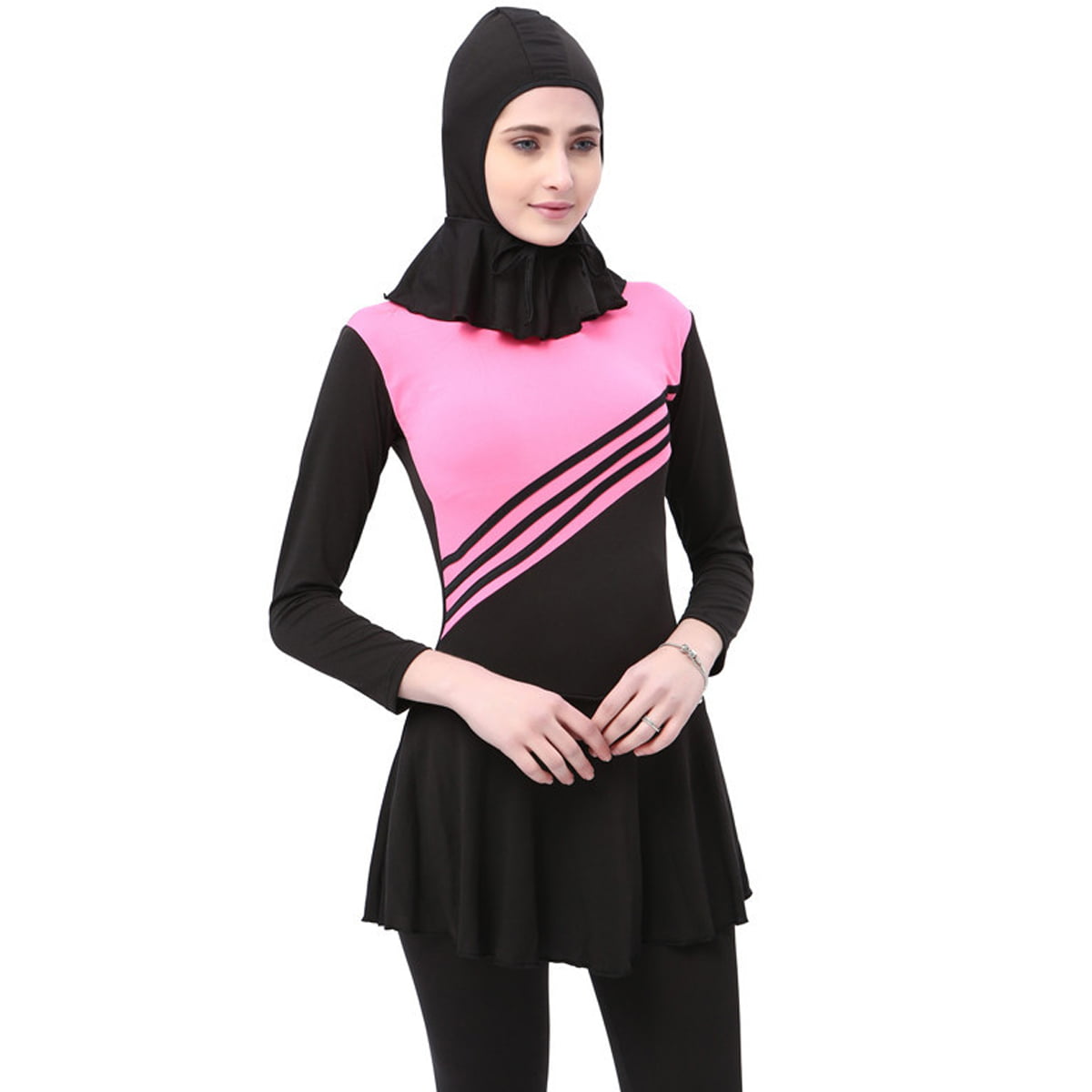 Modest Islamic Women Print Muslim Full Cover Swimwear Arab Beachwear Burkini Set 