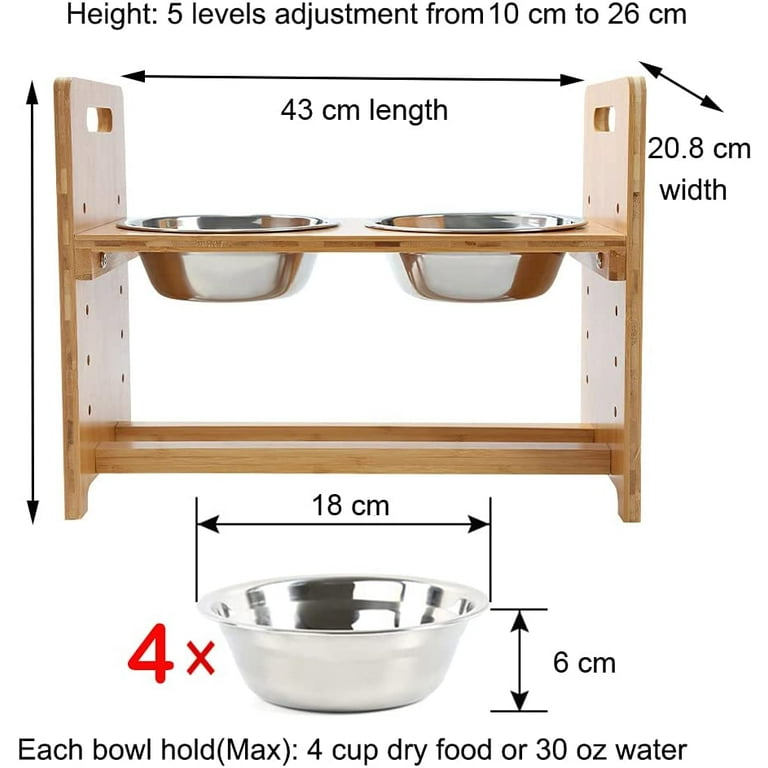 FOREYY Raised Pet Bowls for Cats and Small Dogs, Bamboo Elevated Dog Cat  Food and Water Bowls Stand Feeder with 2 Stainless Steel Bowls and Anti  Slip