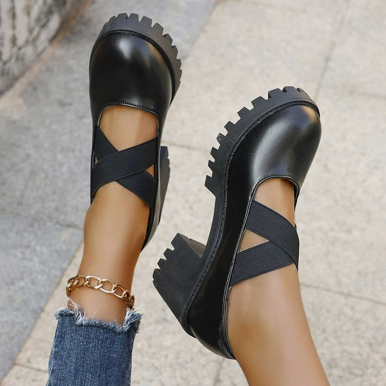 KIJBLAE Women Platform Shoes Black Round Toe Mary Jane KIJBLAE Women Platform Shoes Black Round Toe Mary Jane