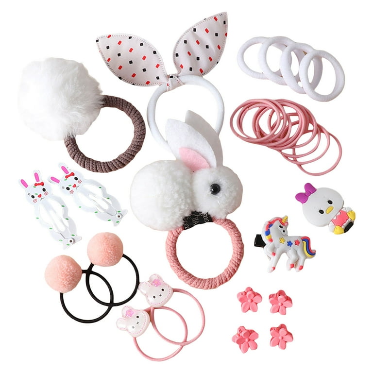Multitrust 30 Pcs Hair Accessories Set for Baby Girls, Cute Bunny Hair Ties  Cartoon Hairpins Ponytail Holders 