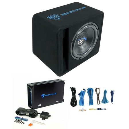 Rockville SK512 Package 12" 1400w K5 Car Subwoofer Enclosure, DB11 Amp, 8Ga Wiring Kit, Vented Loaded Sub and Mono Amplifier with Bass Knob