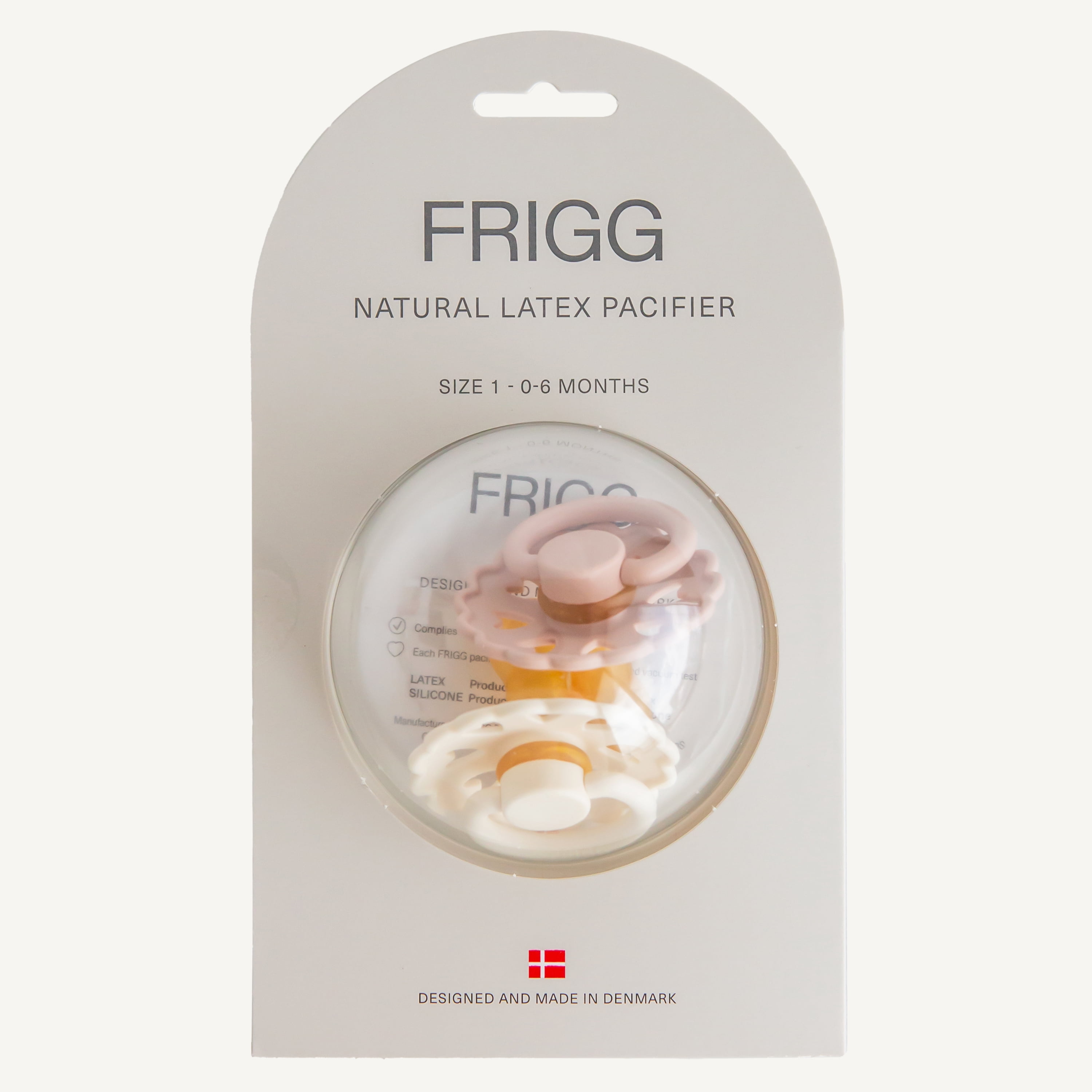 FRIGG Andersen Fairytale Natural Rubber Pacifier 2-Pack, 0 -6 Months, Cream/Blush