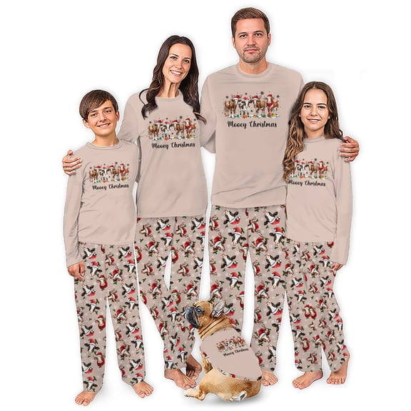 Moey Matching Family Christmas Pajamas, Cute Cow Christmas Set With Pockets, Size NB - Men 6XL
