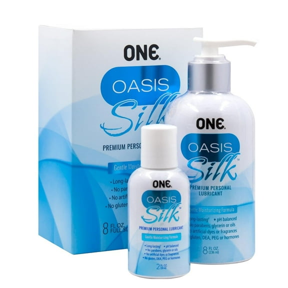 ONE Oasis Silk Twin Pack: Non-Sticky, Hydrating - 8oz. Pump Bottle and 2oz. Travel Size Bottle