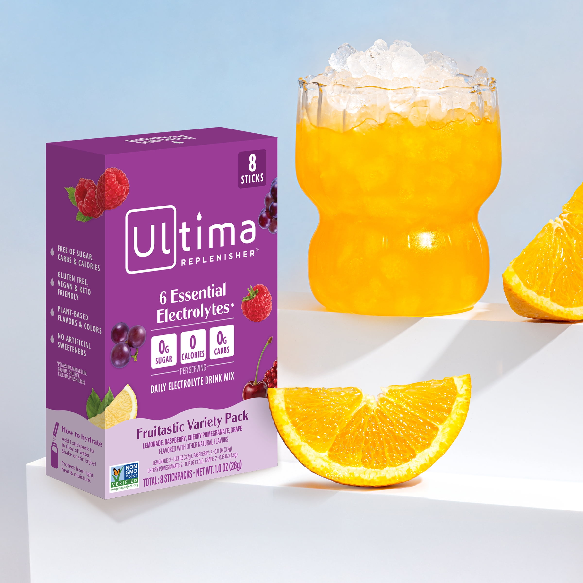 Ultima Replenisher, Electrolyte Drink Mix Packets, Sugar Free Daily Hydration Powder, Fruitastic Variety Pack, 8 Count Stickpacks