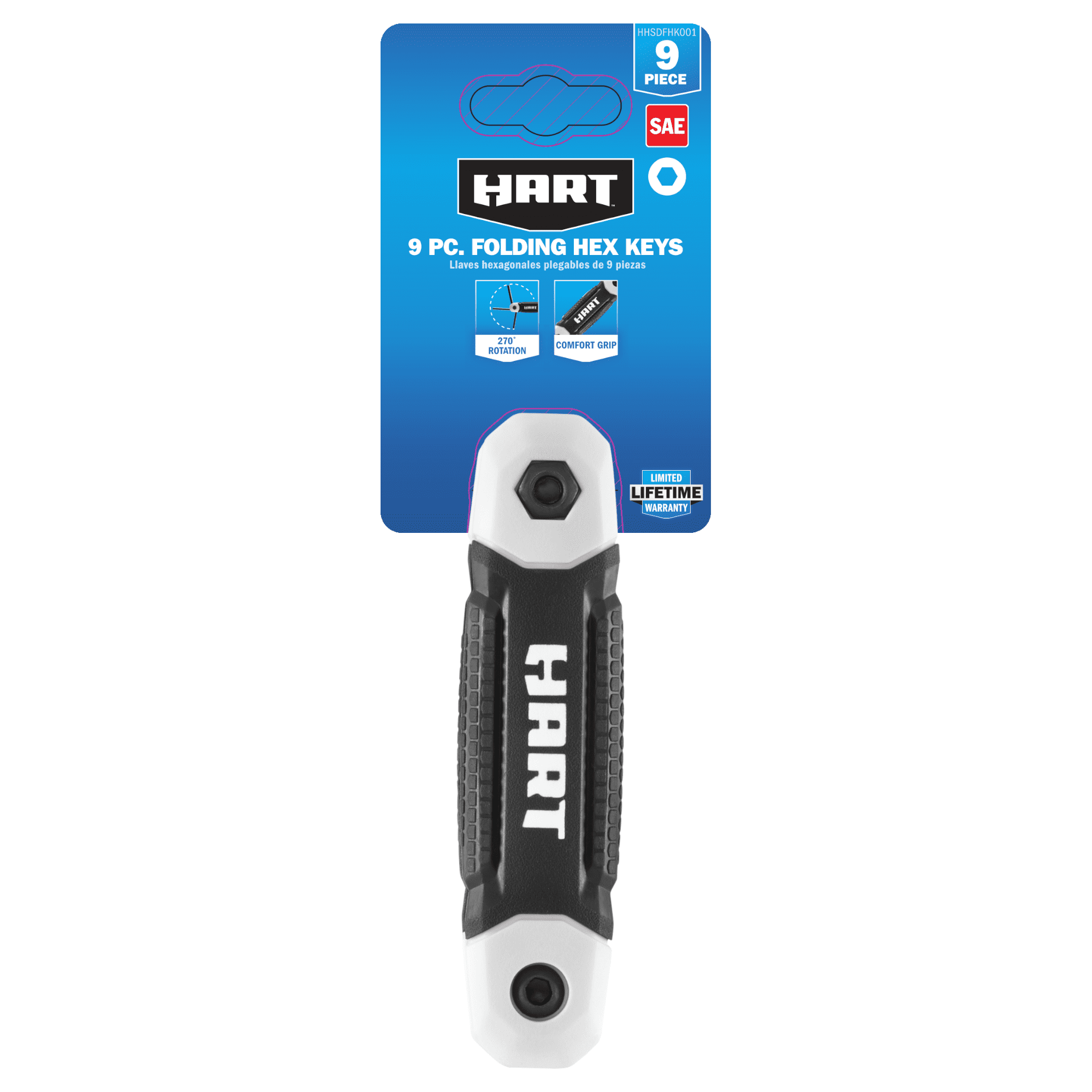 HART 9-Piece Folding Hex Keys SAE with Durable Housing