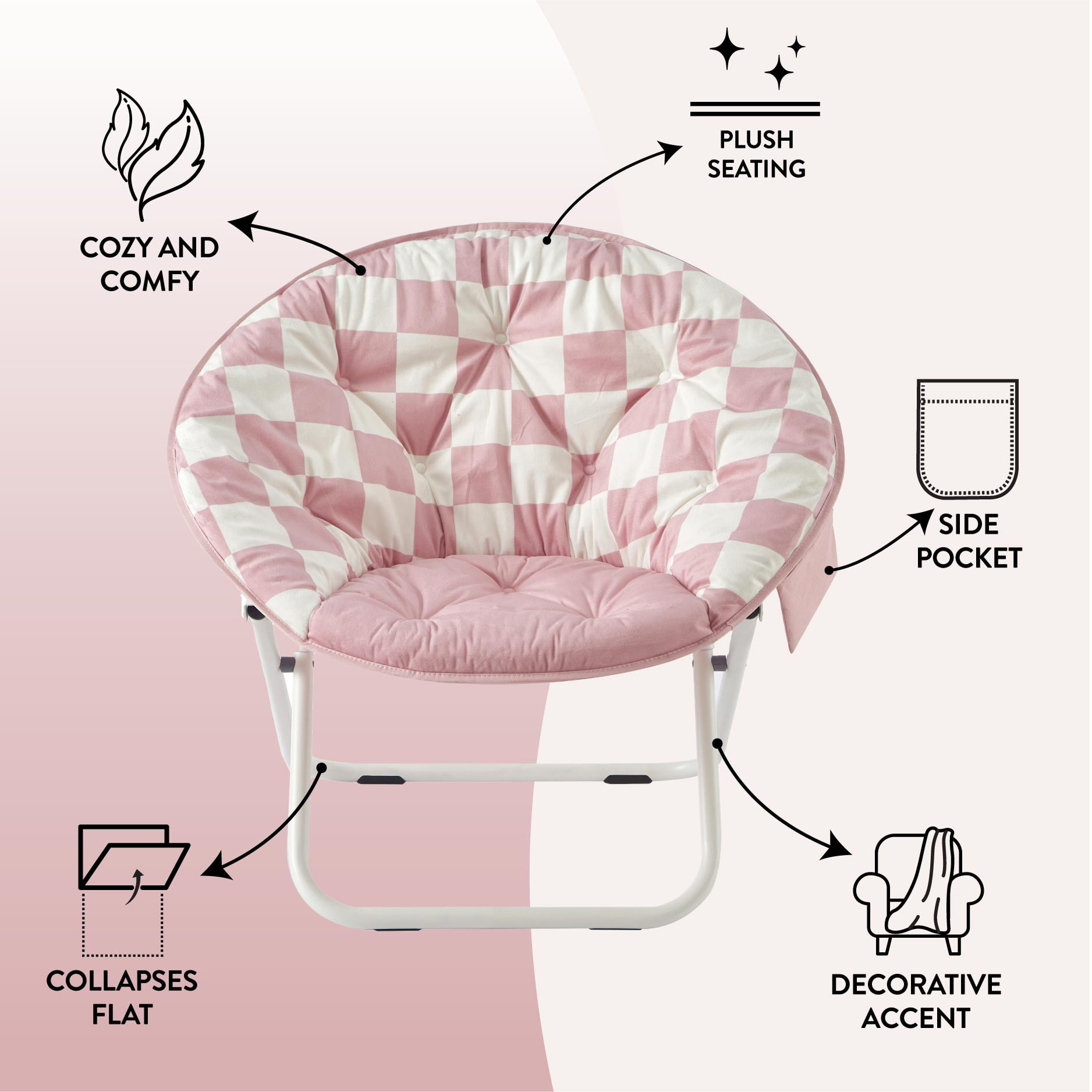 Printed Urban Shop Round Saucer Chair, Pink Check