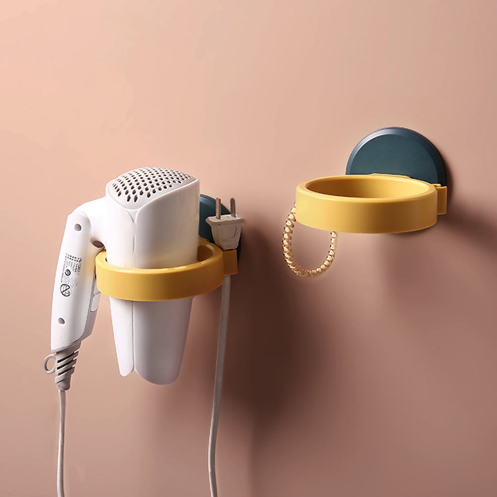 Practical Bathroom Rack Wall Mounted Hair Dryer Hanger Plug Holder Drill Free 