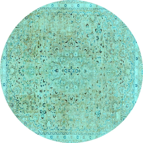Ahgly Company Indoor Round Abstract Light Blue Modern Area Rugs, 8' Round
