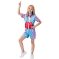 thumbnail image 2 of HCYSFG Girls Halloween Disco Tracksuit Set Short Sleeve Zip Up Top Shorts Sports Outfit Set Neon Color Block Holiday Party Clothing Set, 2 of 3