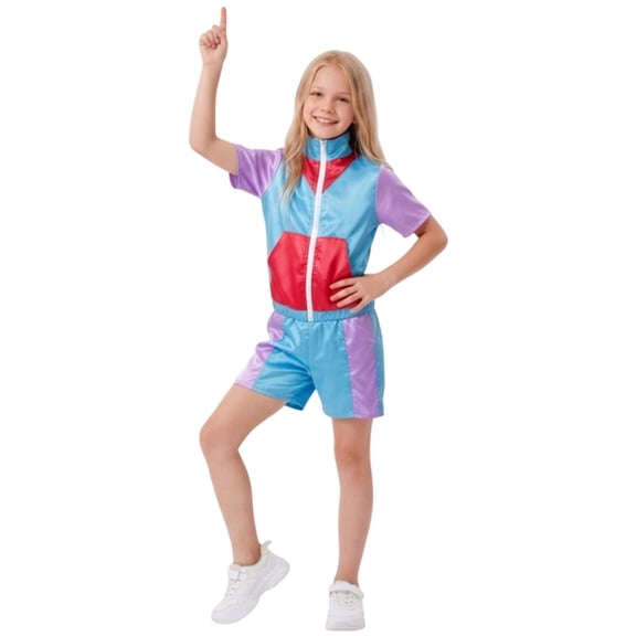 BOOMNY Unisex Boys Girls 70S Disco Party Outfits Halloween Patchwork Color Short Sleeve Tops Shorts Set Hallowmas Stage Performance Clothes