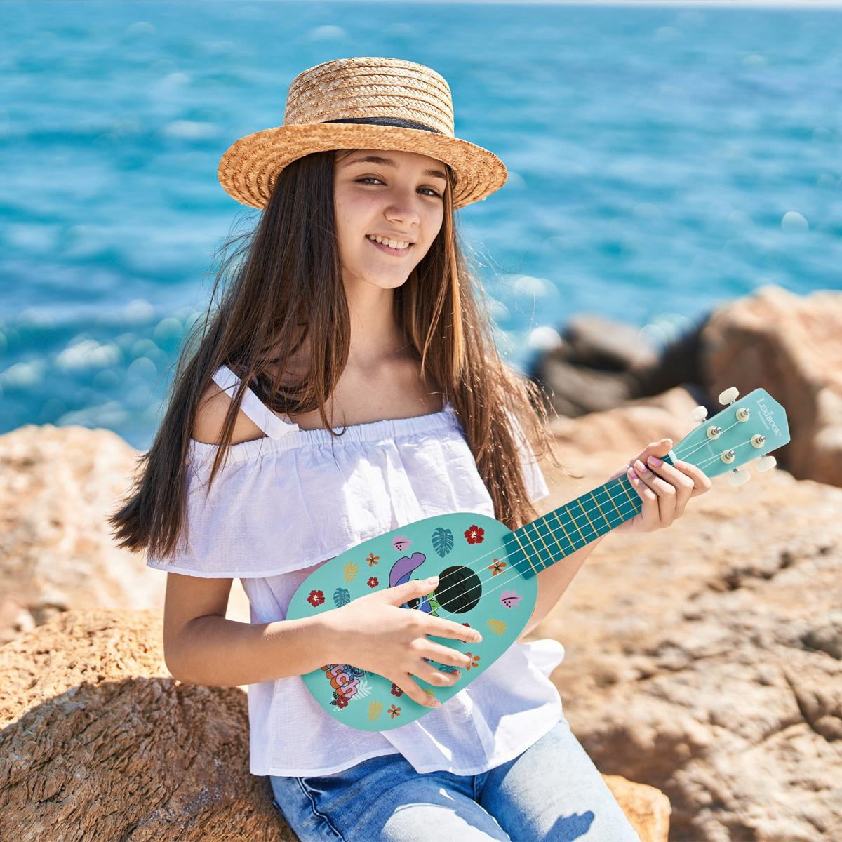 Lexibook Disney Stitch My First Wooden Ukulele, 4 Nylon Strings, 53cm, Blue