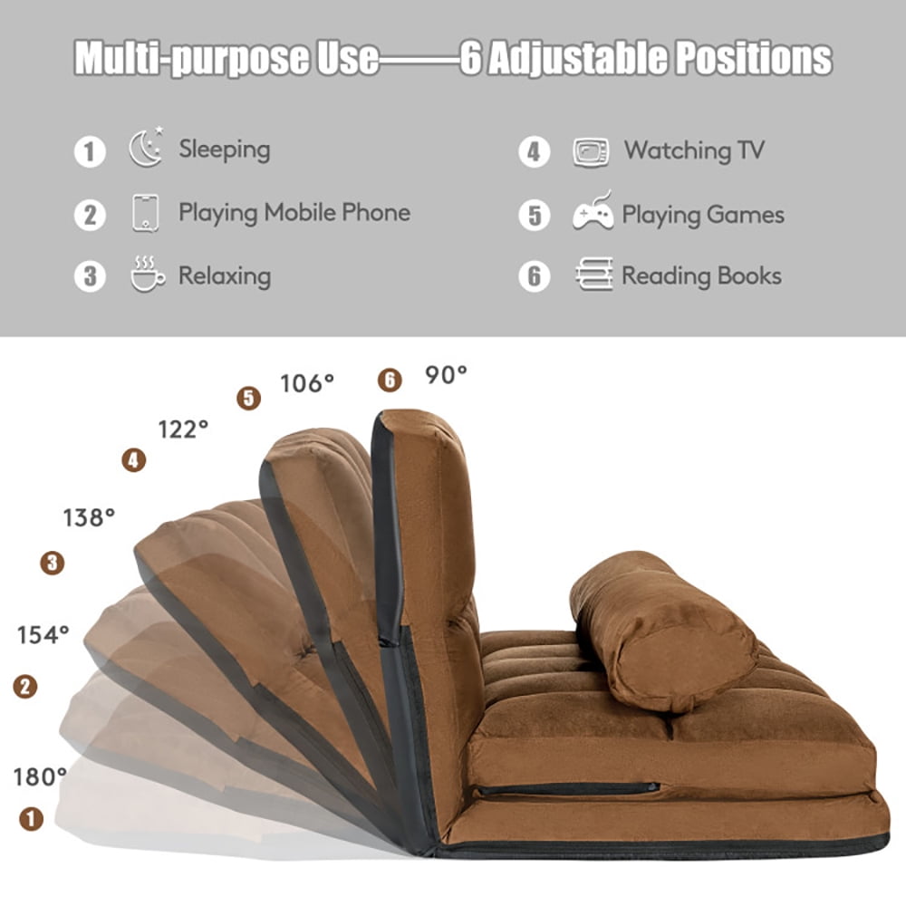 Finihen Fold Sofa Bed, Fold Out Couch, 6-Position Foldable Floor Sofa Bed with Detachable Cloth Cover, Washable Cover, Brown Finihen Fold Sofa Bed, Fold Out Couch, 6-Position Foldable Floor Sofa Bed with Detachable Cloth Cover, Washable Cover, Brown
