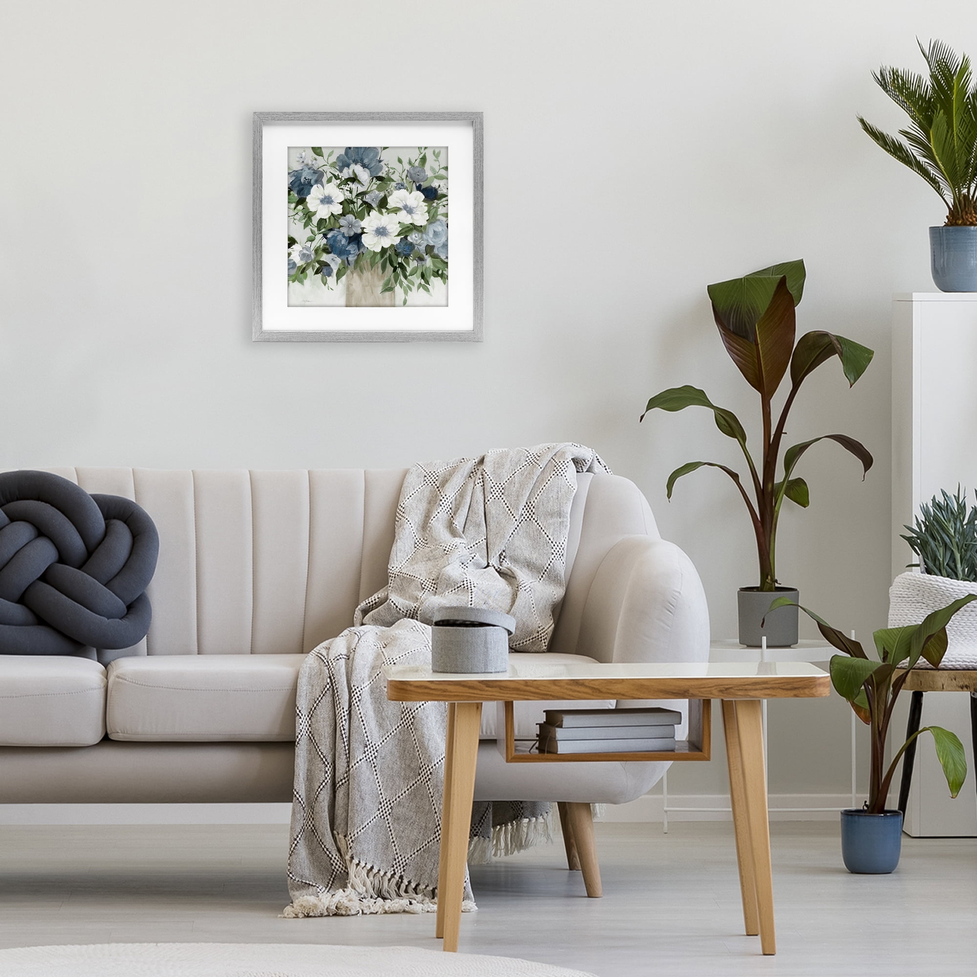 Stupell Industries White & Grey Blossoms Gray Framed Print Under Glass, design by Carol Robinson