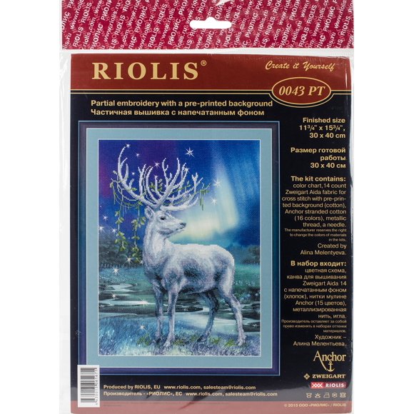 RIOLIS 0043 PT - White Stag - Counted Cross Stitch Kit 11¾" x 15¾" Zweigart 14ct. AIDA with Pre-printed Background 15 Colors